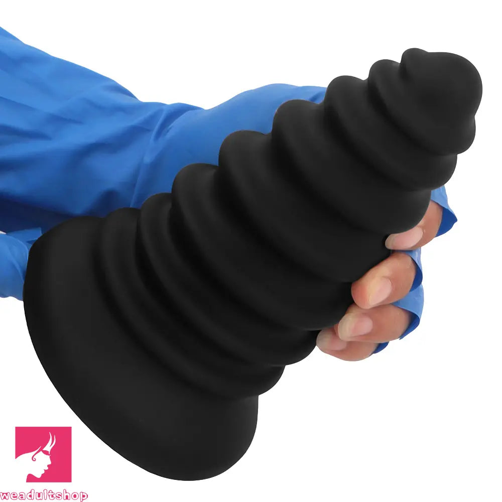 4.92in 5.7in 6.69in 7.48in Black Silicone Screws Anal Dilator Cock Dildo