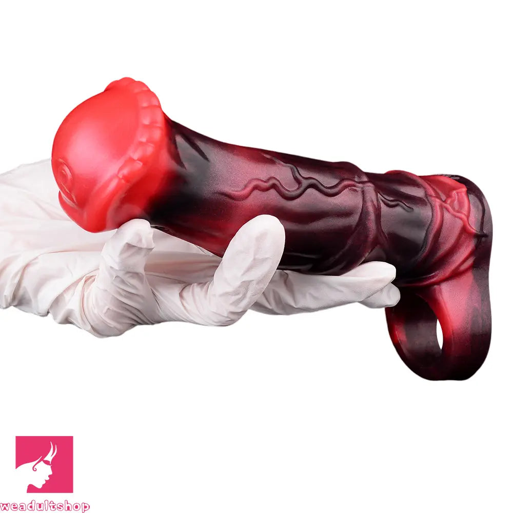 5.58in 7.17in Silicone Horse Penis Sleeve Cock Ring Hollow Vibrating Dildo