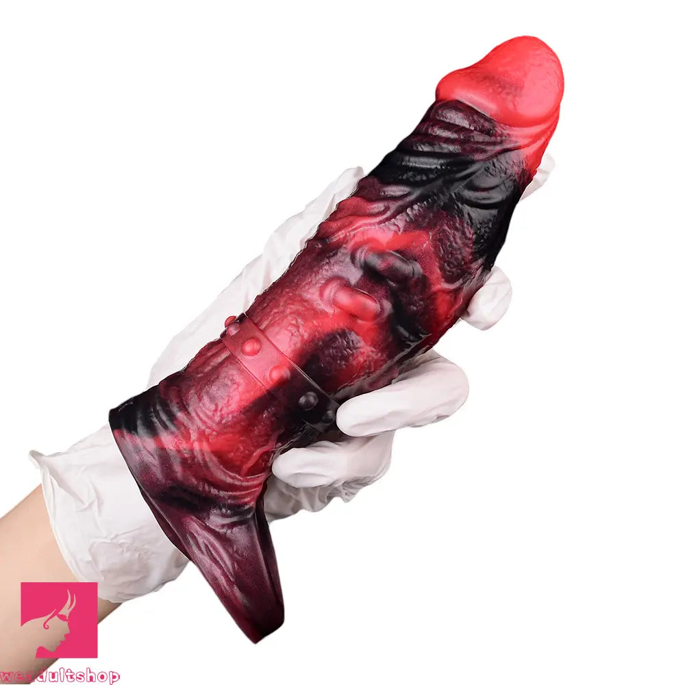 5.98in 7.09in Silicone Cock Sleeve Spiked Hollow Vibrating Odd Cock Dildo