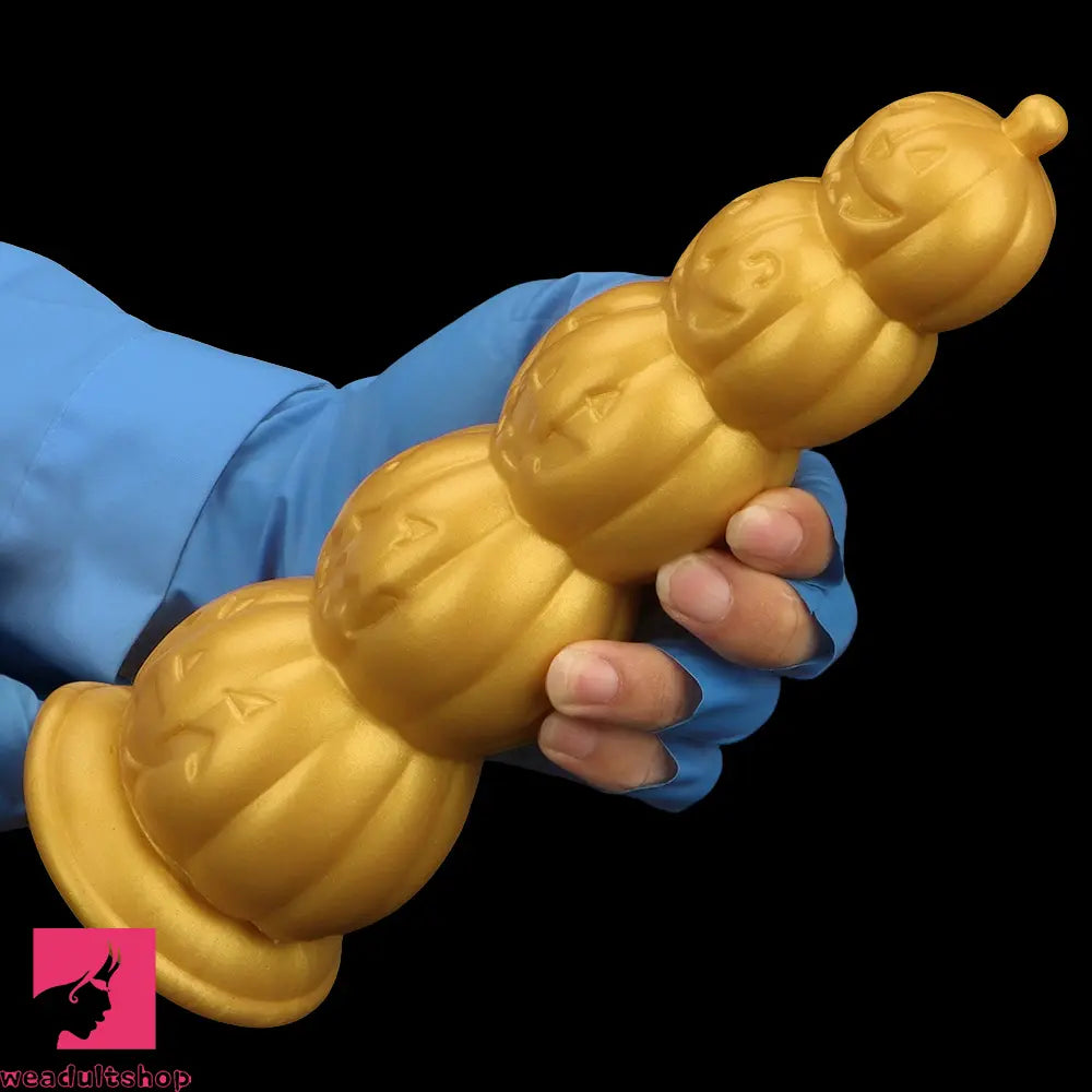 7.28in 8.66in 9.84in Golden Silicone Halloween Pumpkin Anal Odd Dildo