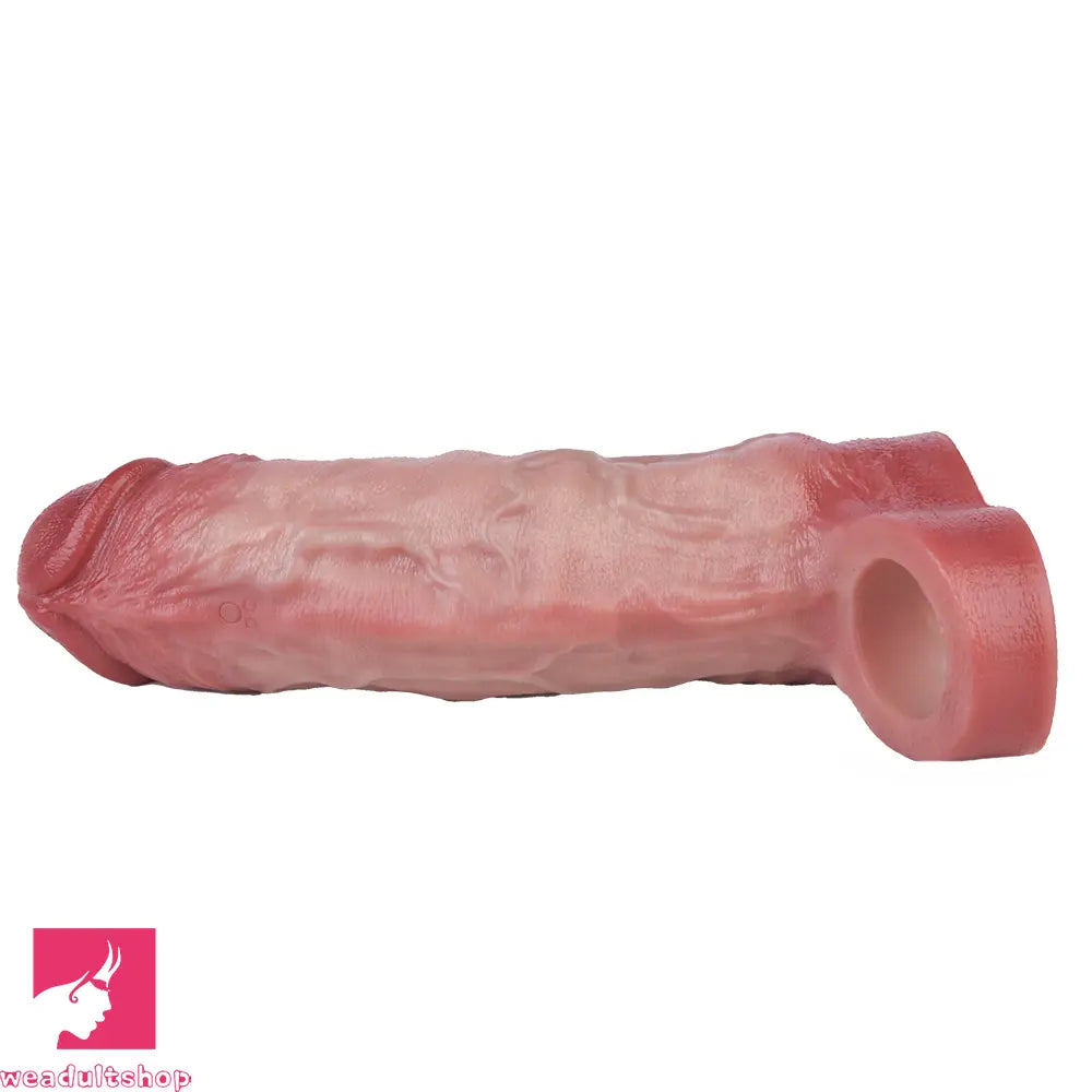7.09in Vibrating Real Remote Silicone Hollow Dildo Cock Sleeve Extender