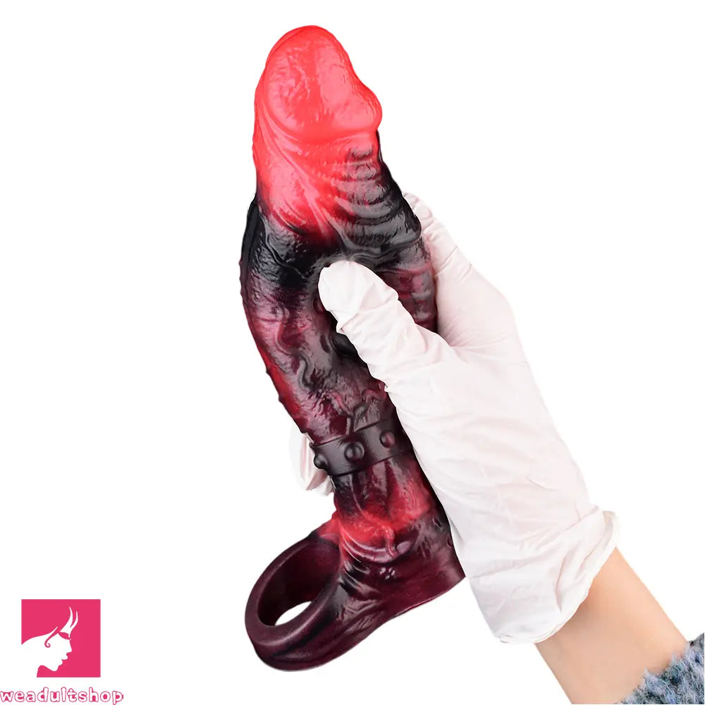 5.98in 7.09in Silicone Cock Sleeve Spiked Hollow Vibrating Odd Cock Dildo
