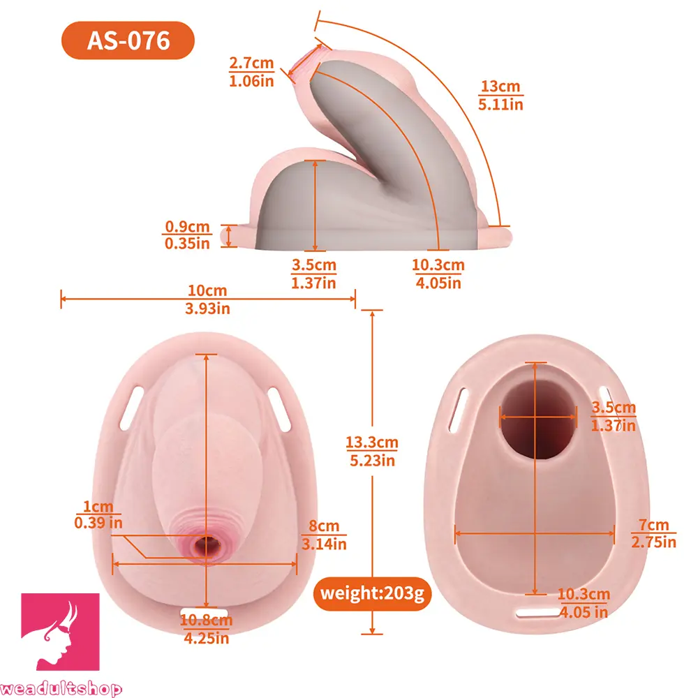 5.11in Real Hollow Chastity Cage Dildo Uncut Glans Couples Masturbator