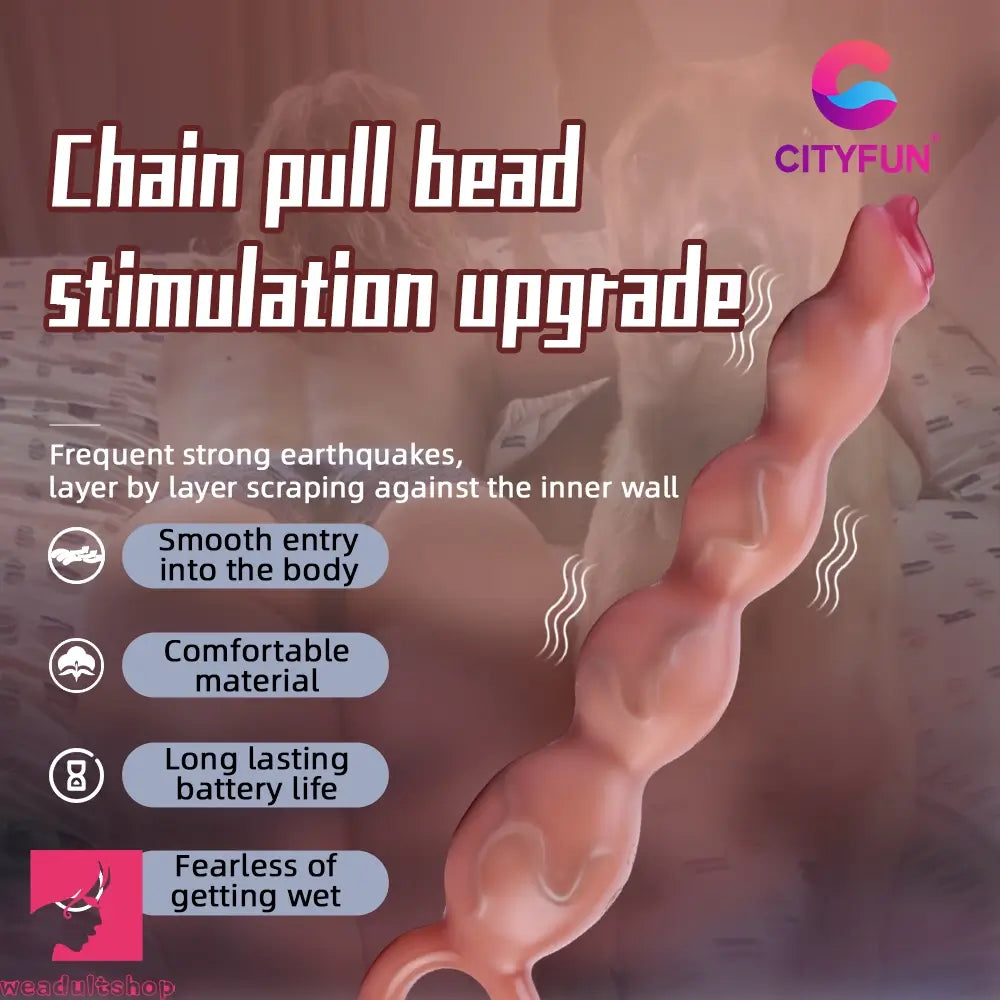 9.8in Big Vibrating Silicone Soft Pulling Beads Cock Dildo With 3 Motors