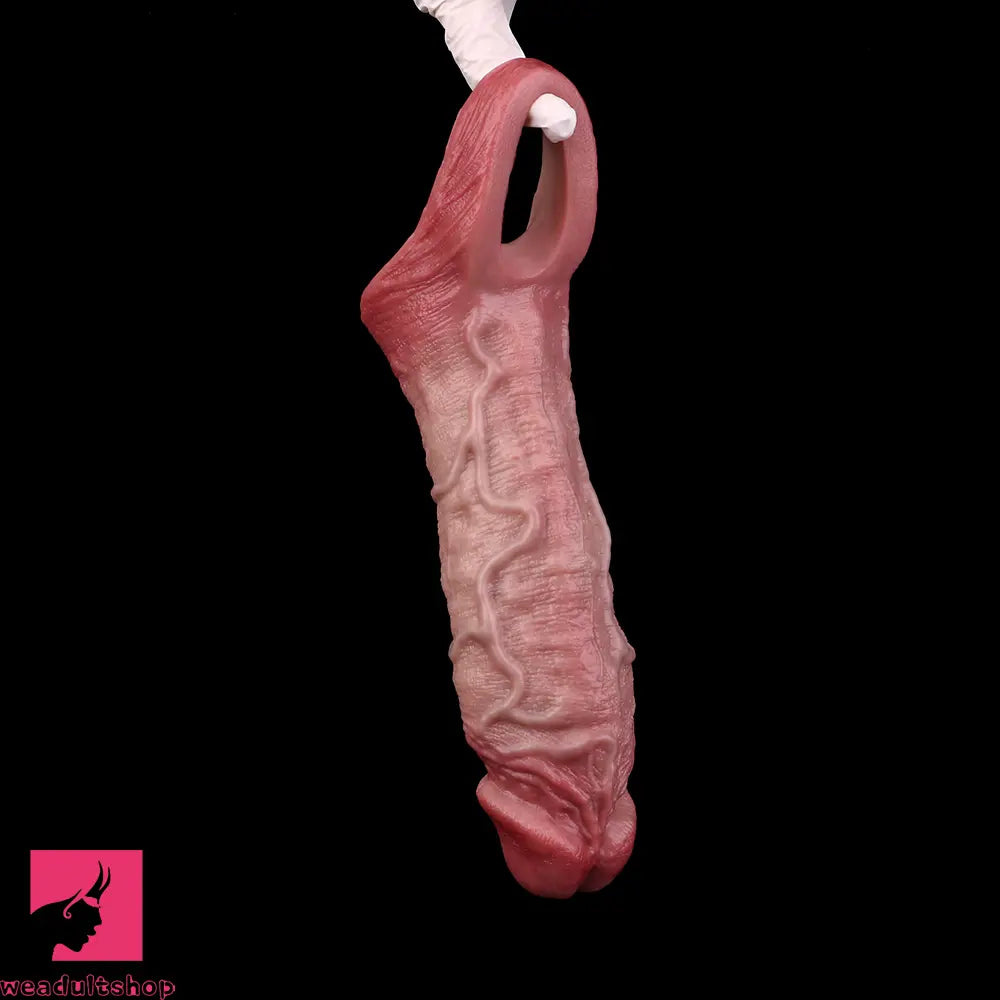 6.81in Real Skin Soft Blue Veins Hollow Dildo Cock Sleeve With Penis Ring