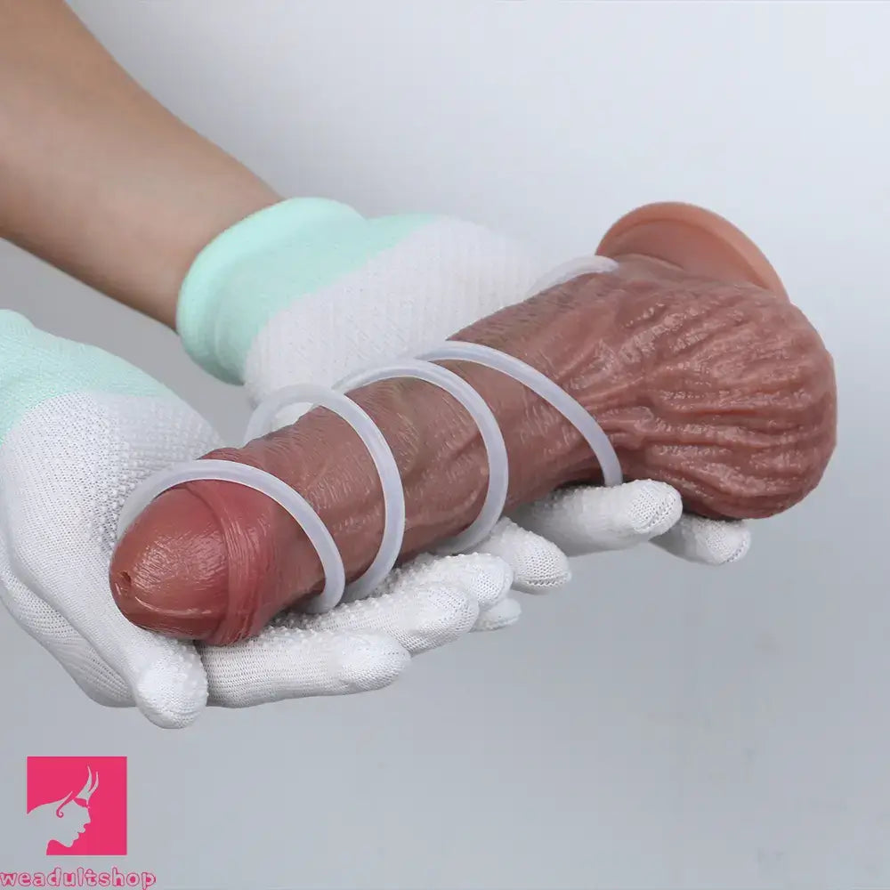 8.46in Dual Layer Silicone Strap on Ejaculating Uncut Soft Real Dildo Toy