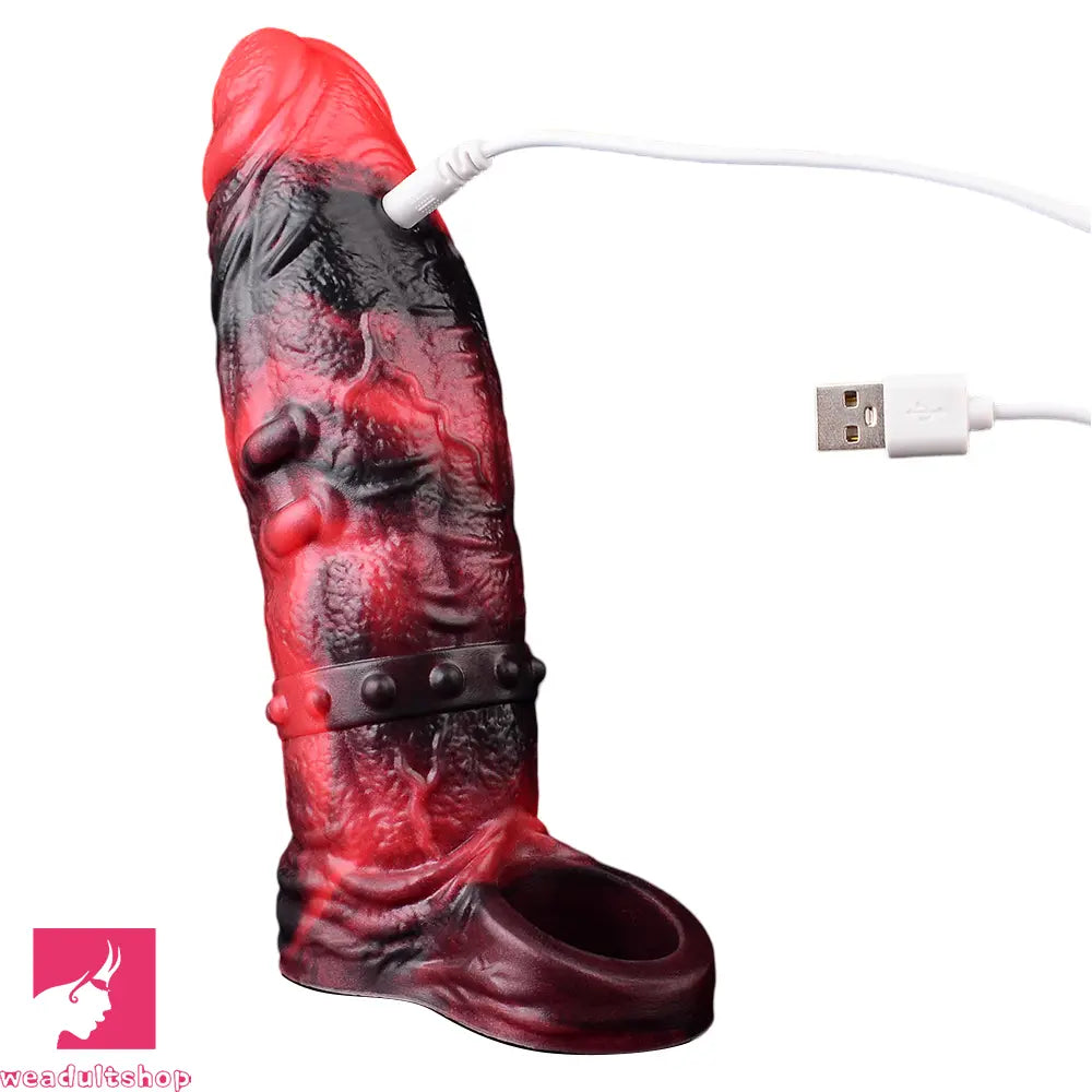 5.98in 7.09in Silicone Cock Sleeve Spiked Hollow Vibrating Odd Cock Dildo