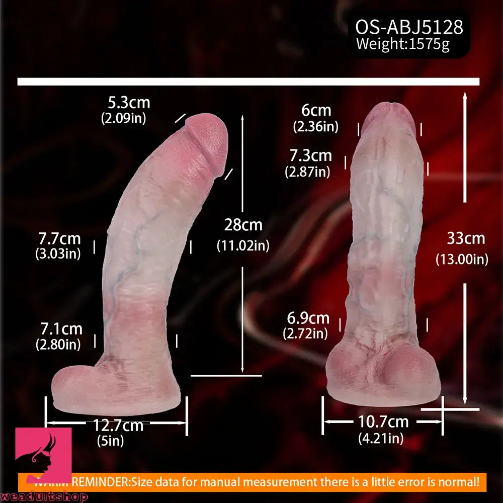 13in Dual Layer Silicone Long Huge Real Dildo For Anal Play Hands-Free Play