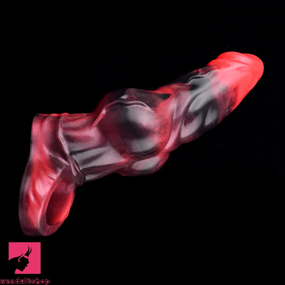 7.17in Silicone Animal Sleeve Knot Vibrating Hollow Dildo With Cock Ring