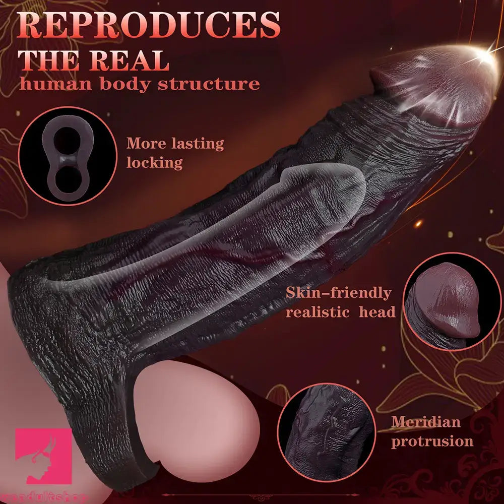 7.68in Reusable Silicone Penis Sleeve Super Soft Silicone Dildo Sleeve Toy