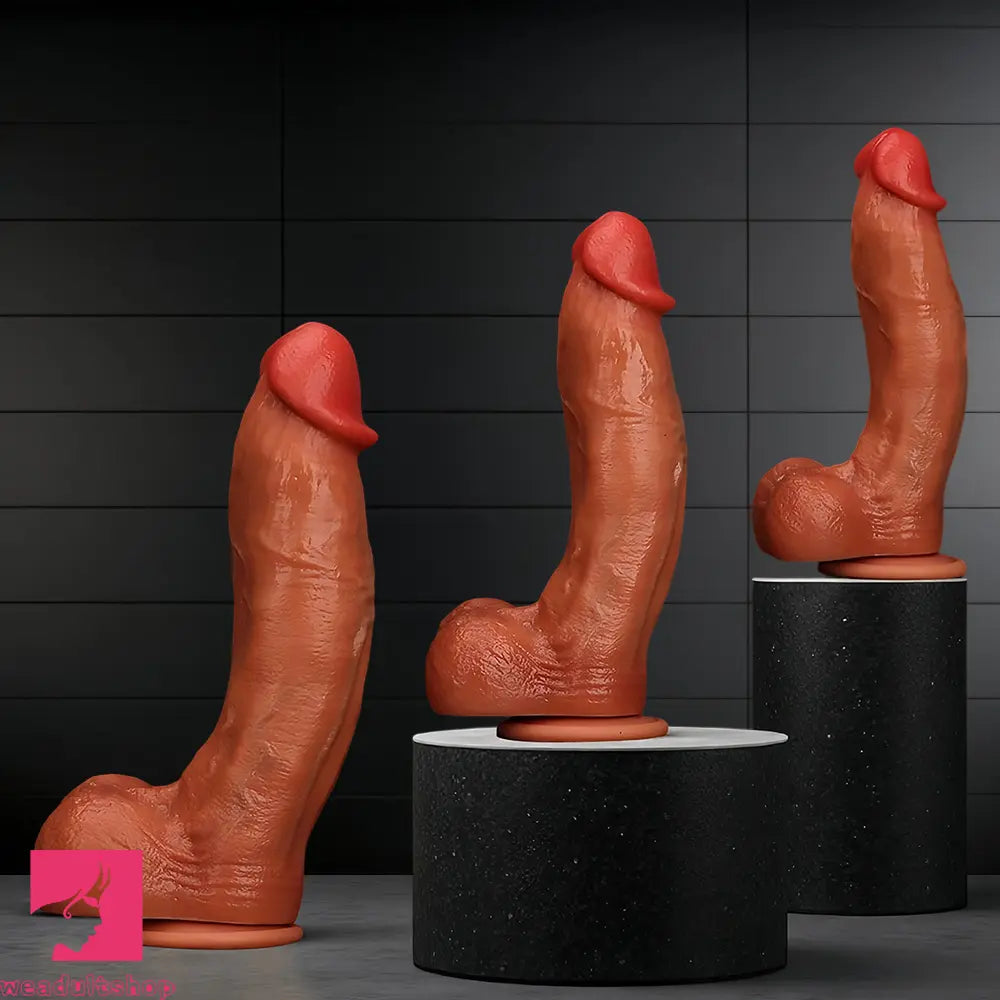 9.05in 10.23in 11.81in Oversized Curved Mushroom Head Silicone Sex Dildo
