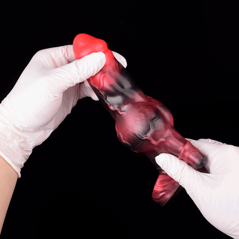 7.17in Silicone Animal Sleeve Knot Vibrating Hollow Dildo With Cock Ring
