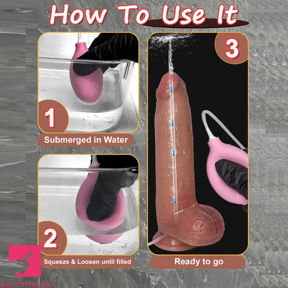 9.05in Realistic Squirting Silicone Real Strap on Big Dildo With Sliding Skin