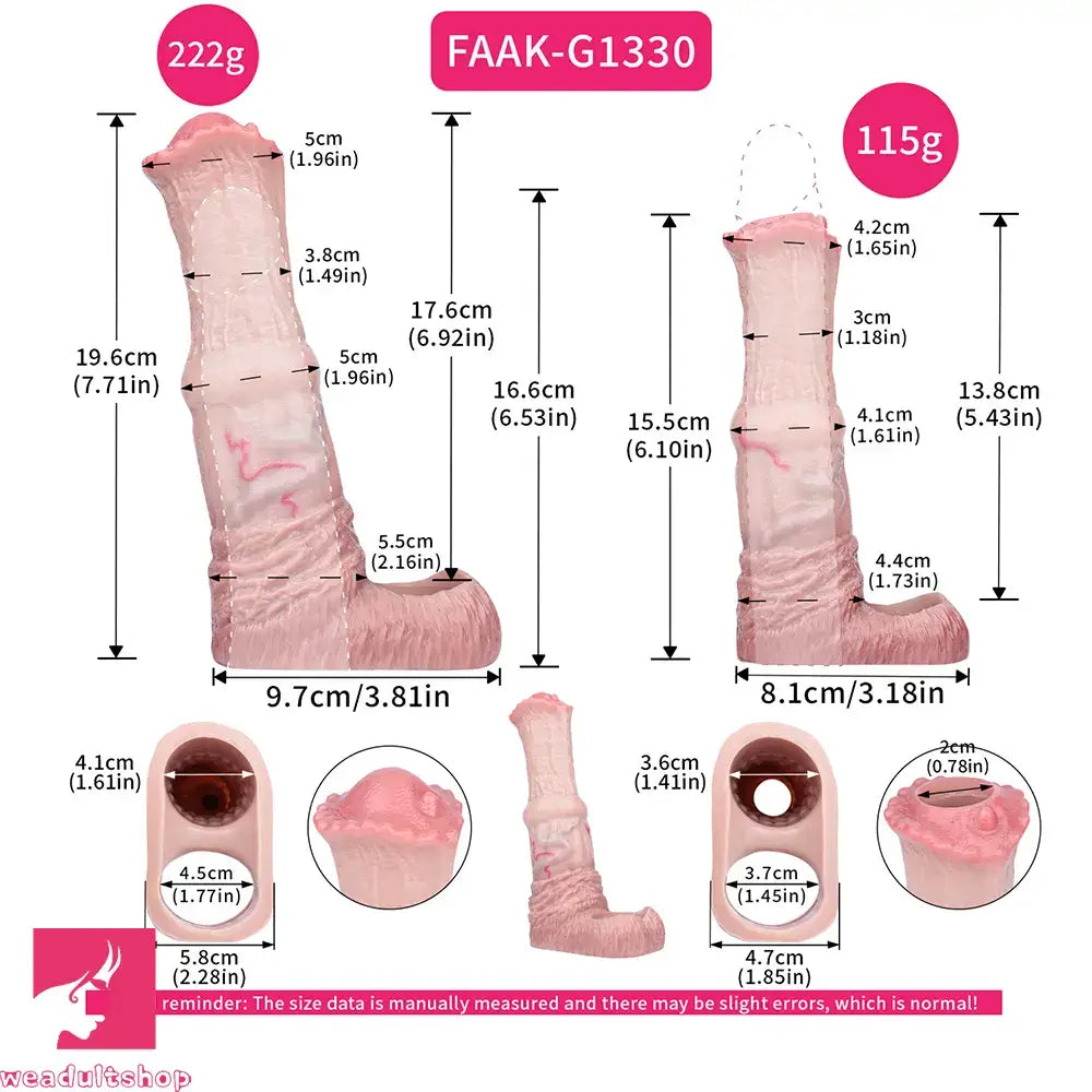 6.1in 7.71in Horse Penis Dildo Sleeve Realistic Skin Stem Pulse Cock Sleeve