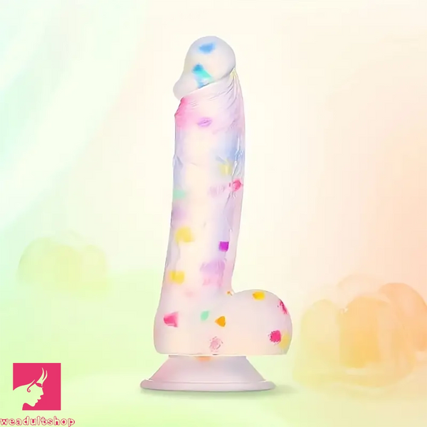 7.6in Colorful Jelly-Shaped Dildo Liquid Silicone Confetti Soft Cock Dildo