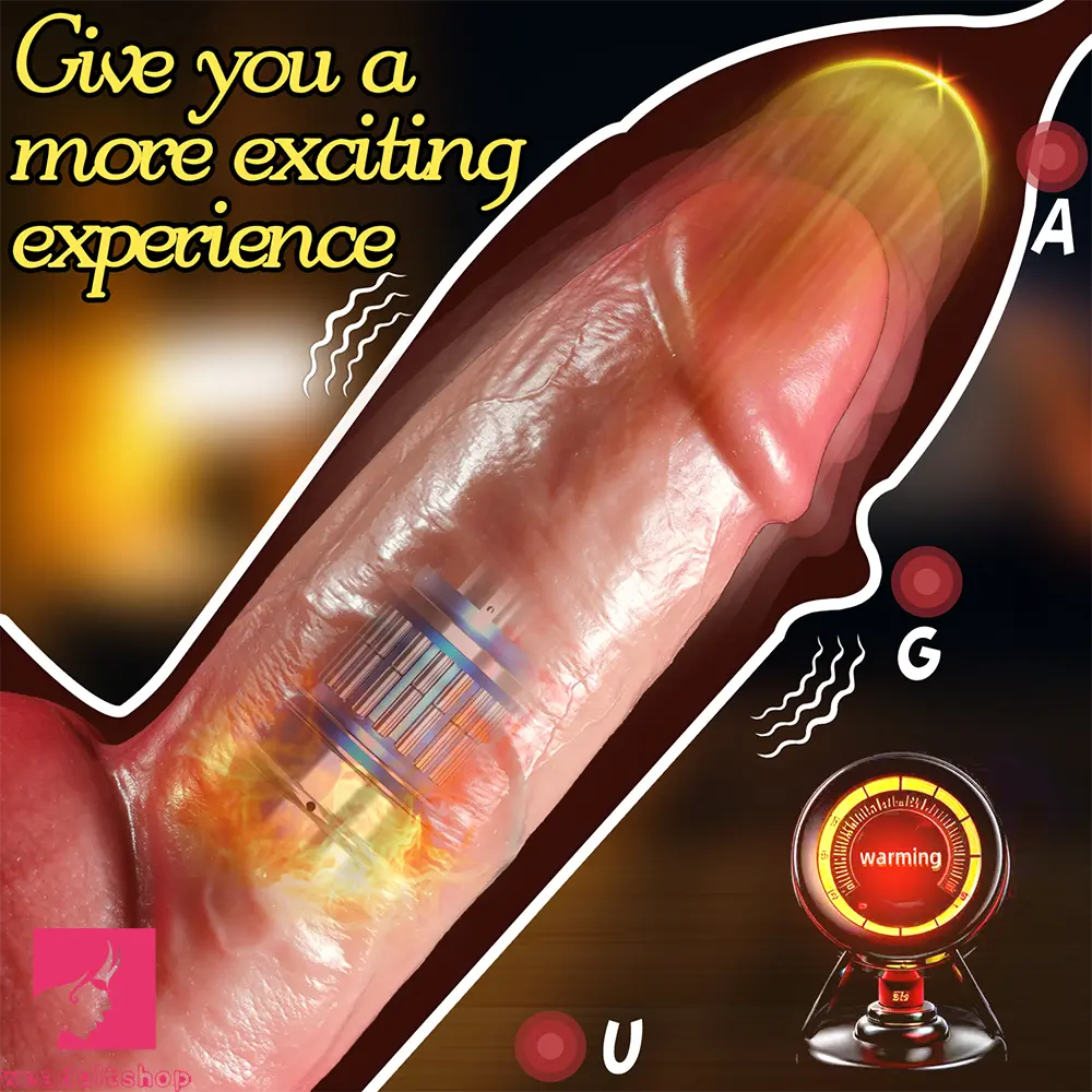 8.46in Thrusting Vibrating Heating 3in1 Real Silicone Dildo Remote Cock Toy