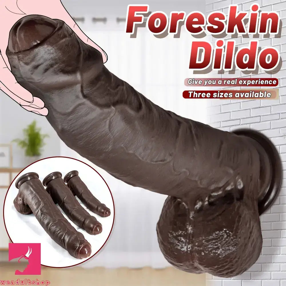 7.87in 9.25in 10.62in Uncut Foreskin Strap on Dildo Masturbation Cock Toy