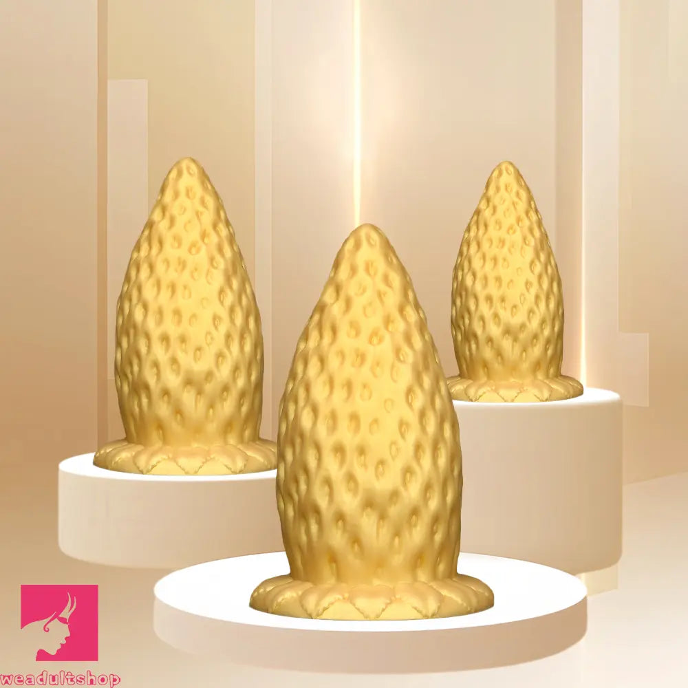 5.9in 8.07in 9.84in Gold Silicone Thick Strawberry Penis Anal Plug Dildo
