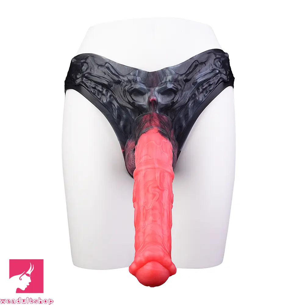 11.02in Horse Cock Hollow Soft Dildo Leather Panty Animal Penis Sheath