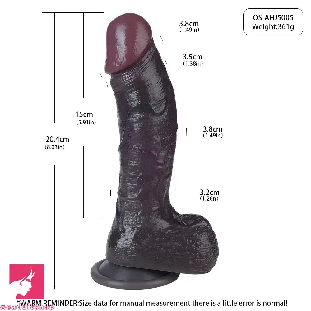 8.03in Dual Density Silicone Soft Real Dildo Lifelike Glans Veins & Testicles