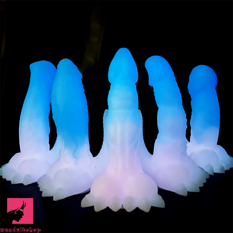 6.69in 9.44in Dinosaur Uncut Silicone Soft Luminous Penis Dildo With Tail
