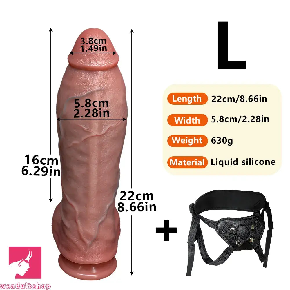 8.66in 10.03in Dual Layer Silicone Soft Strap on Dildo Masturbation Toy
