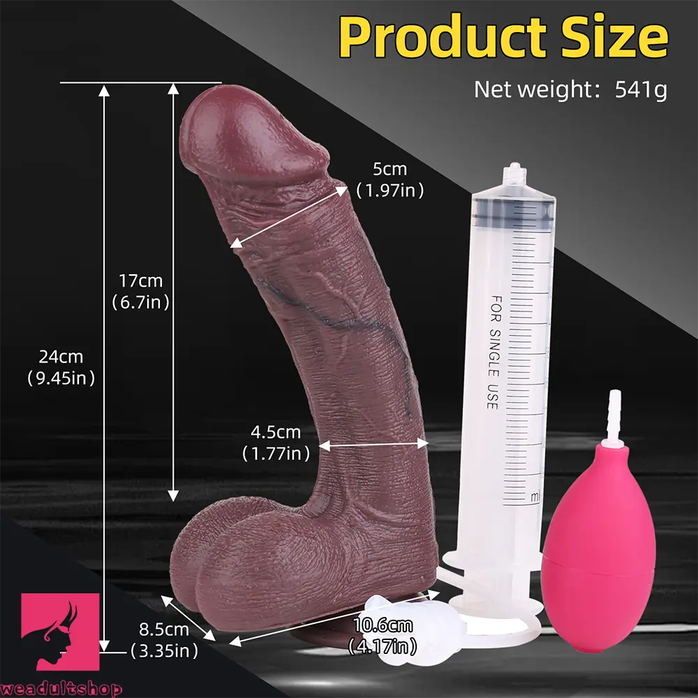 9.45in Dual Density Silicone Ejaculating Dildo Female Cock Masturbator