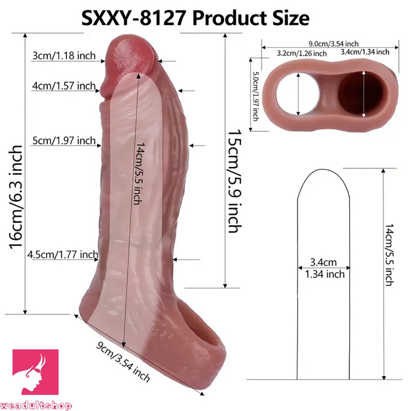 5.5in 6.3in 6.57in 6.6in 6.7in Silicone Penis Dildo Sleeve With Penis Ring