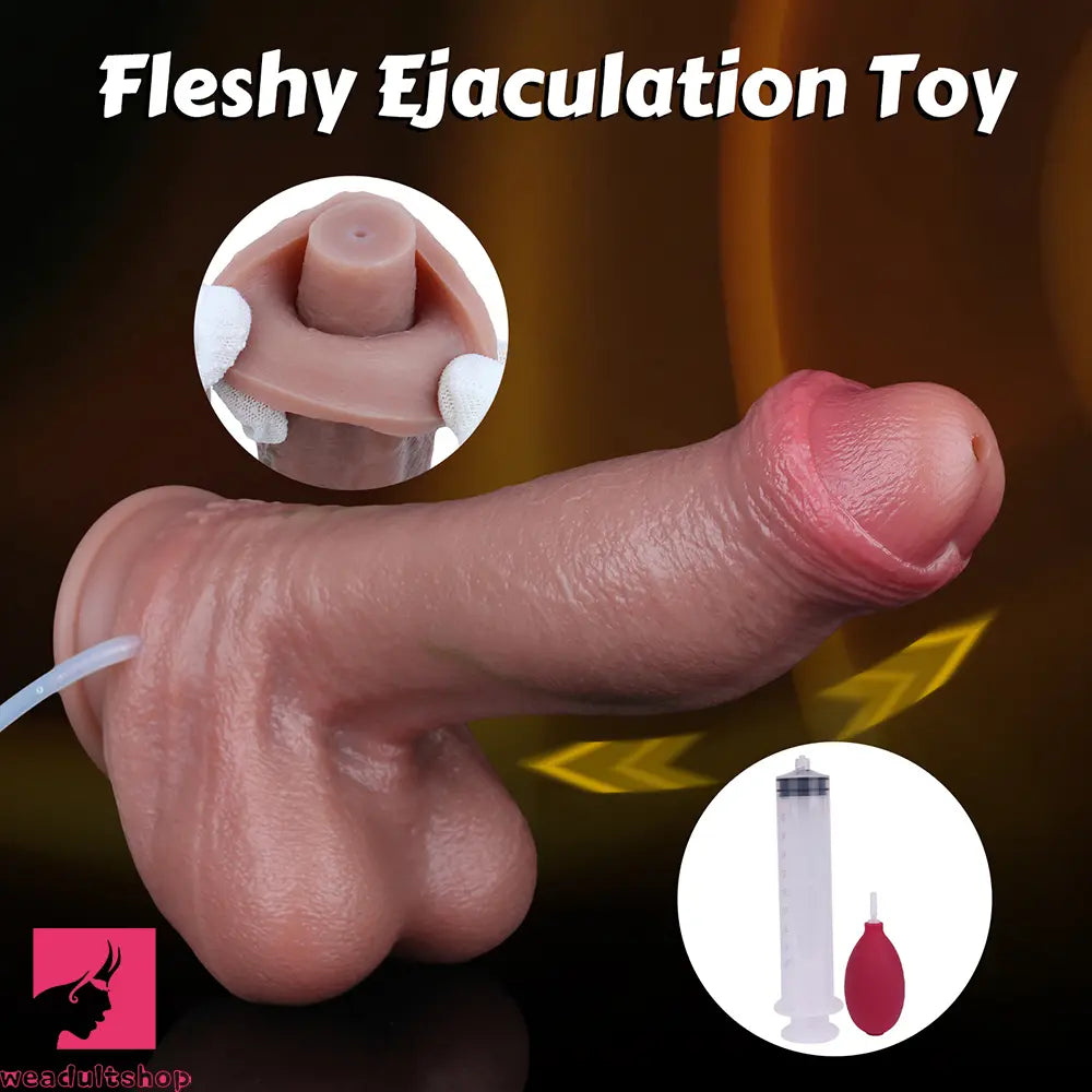 9.44in Realistic Uncut Ejaculating Soft Strap on Dildo Real Touch Female Toy