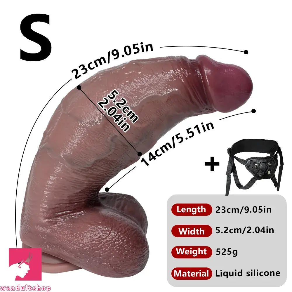 9.05in 10.23in 11.41in Strap on Realistic Soft Dildo Penis Masturbator