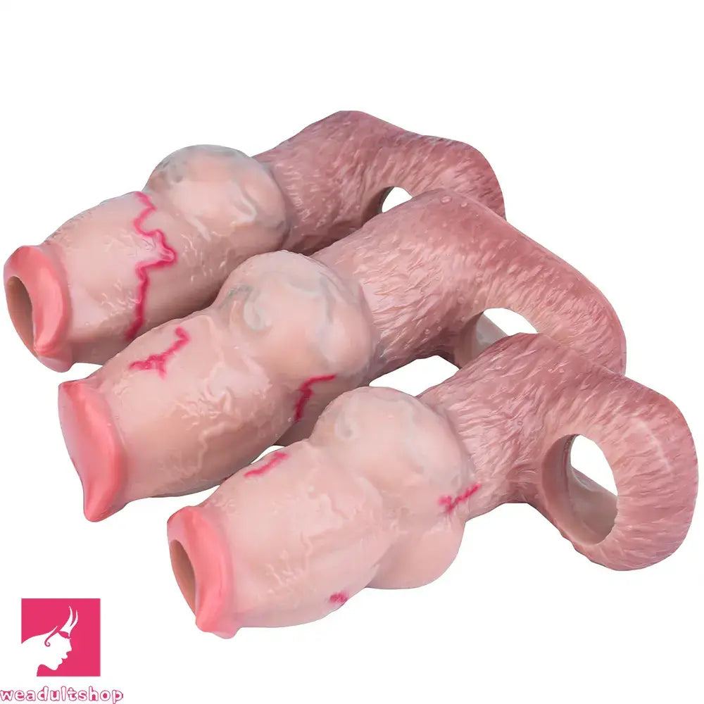 5.47in 6.49in 6.77in Realistic Dog Lifelike Dildo Cock Sleeve Close Open Head