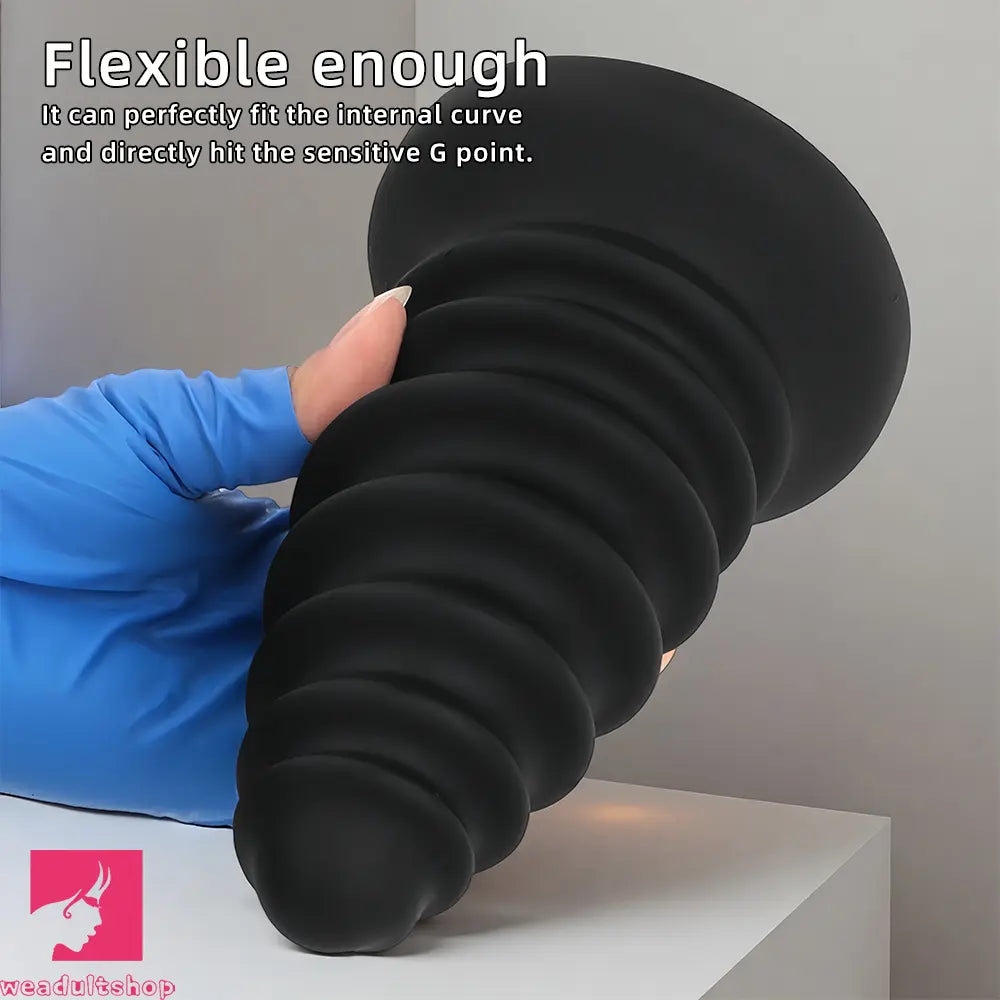 4.92in 5.7in 6.69in 7.48in Black Silicone Screws Anal Dilator Cock Dildo
