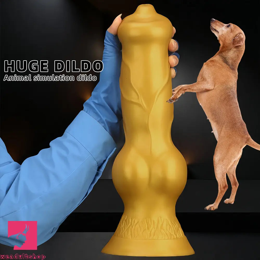 14.76in Golden Silicone Soft Huge Thick Dog Knot Dildo For Real Pleasure