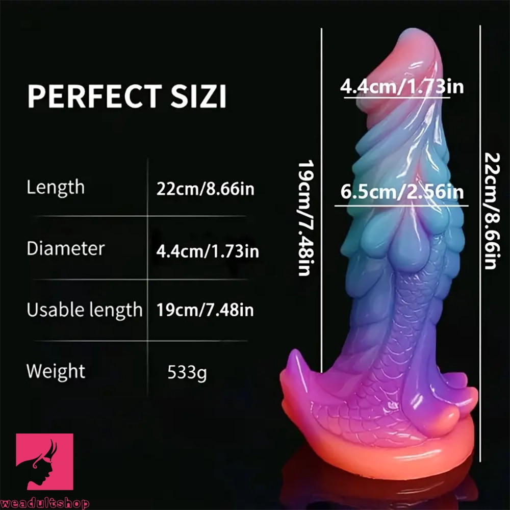 8.66in Glow-in-the-Dark Monster Dragon Big Silicone Dildo Clit Probe Toy