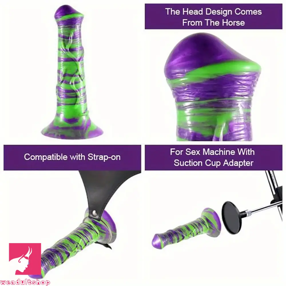 7.87in Realistic Horse Mixed Color Silicone Soft Dildo with Mushroom Head
