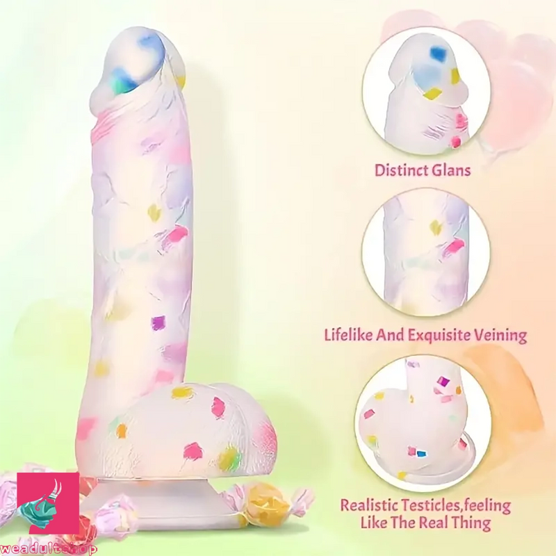 7.6in Colorful Jelly-Shaped Dildo Liquid Silicone Confetti Soft Cock Dildo