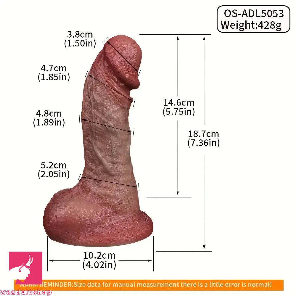 7.36in Realistic Double-Layer Veins Cock Dildo With Soft Exterior Stiff Interior