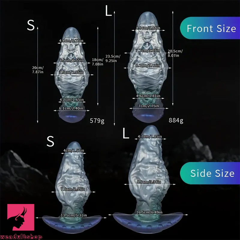 7.87in 9.25in Wearable Large Skull Anal Dildo Soft Silicone Clit Stretcher