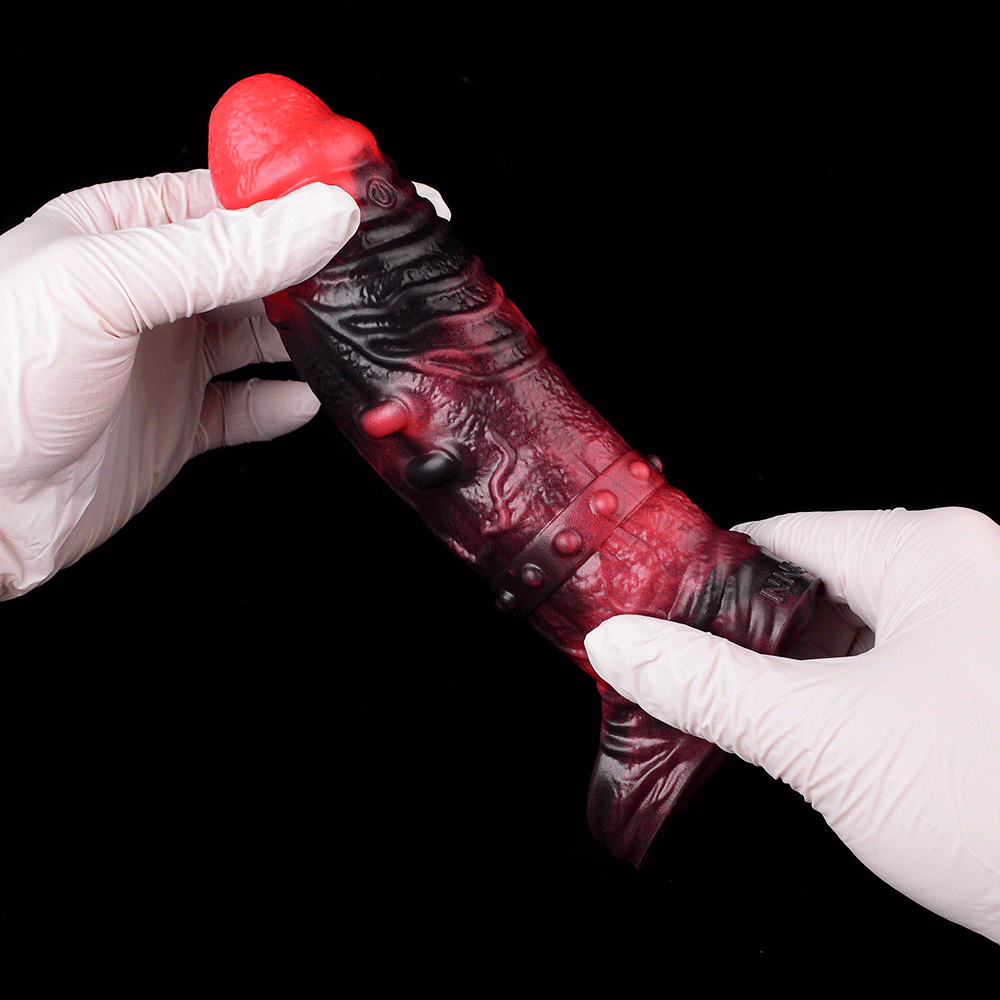 5.98in 7.09in Silicone Cock Sleeve Spiked Hollow Vibrating Odd Cock Dildo