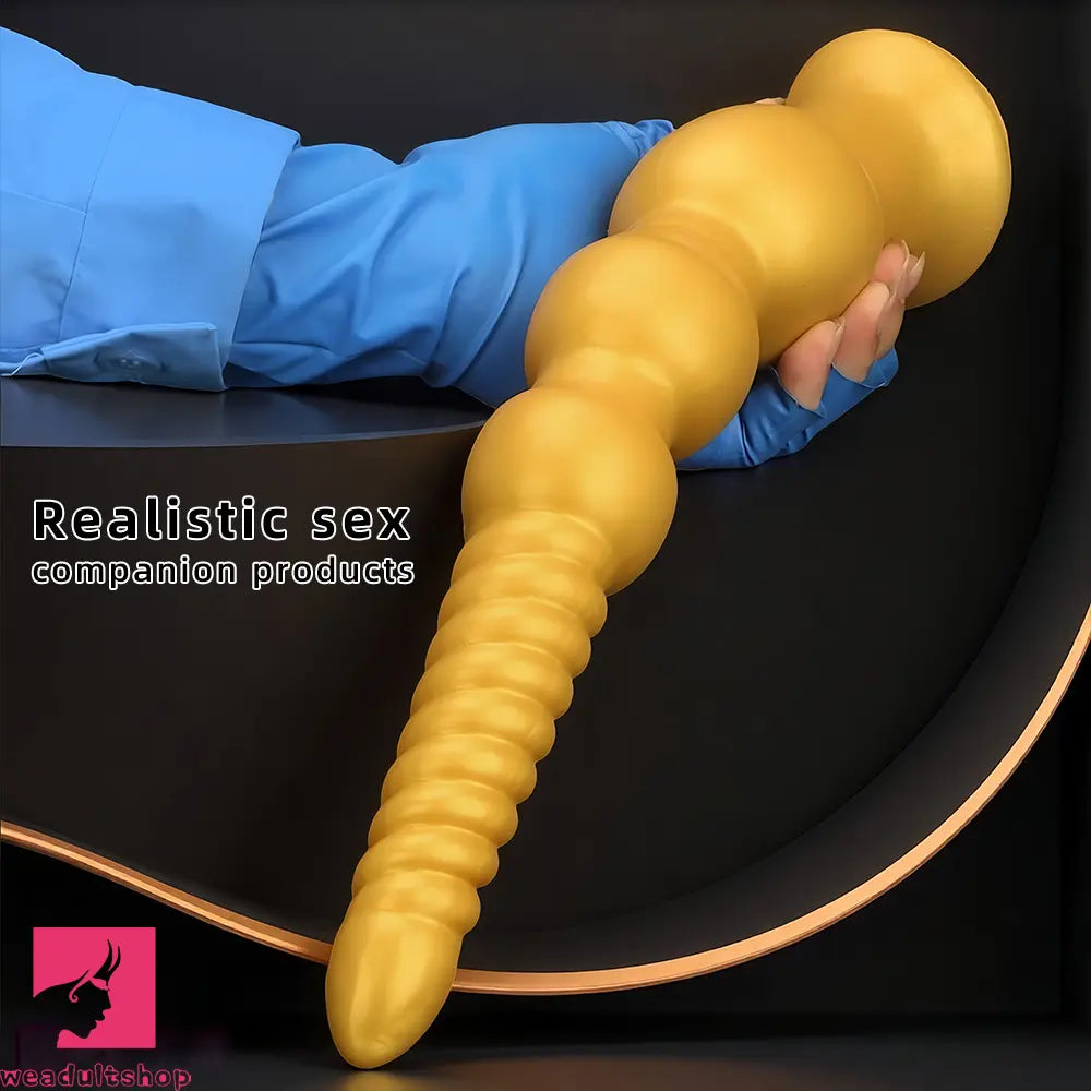9.44in 13.38in Gold Silicone Pointed Thread Long Large Soft Cock Dildo