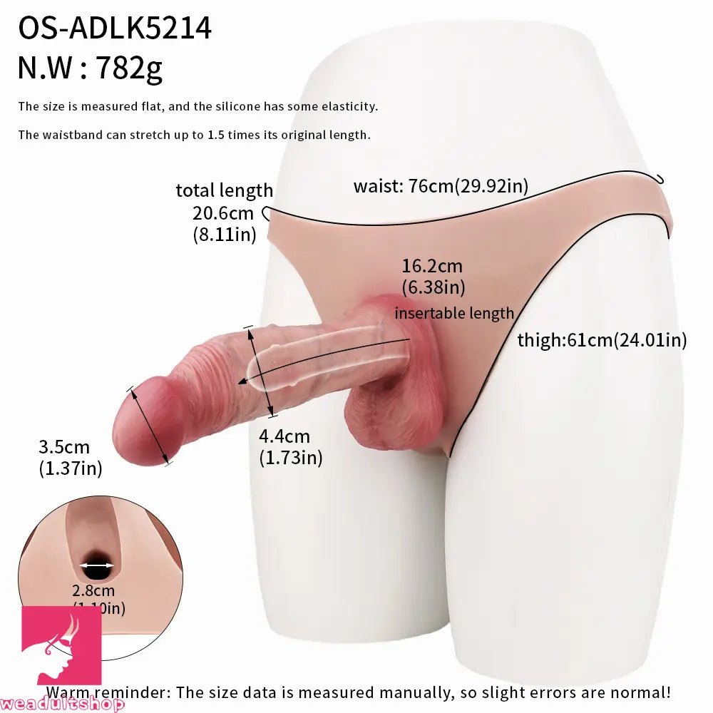 8.11in Realistic Feeling Skin Hollow Sleeve Cock Strap on Dildo Sex Toy