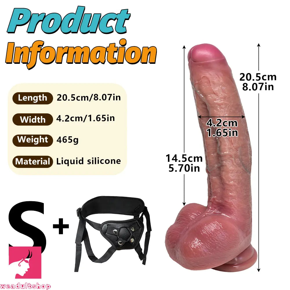 8.07in 9.84in 12in Dual Density Silicone Foreskin Uncut Strap on Real Dildo