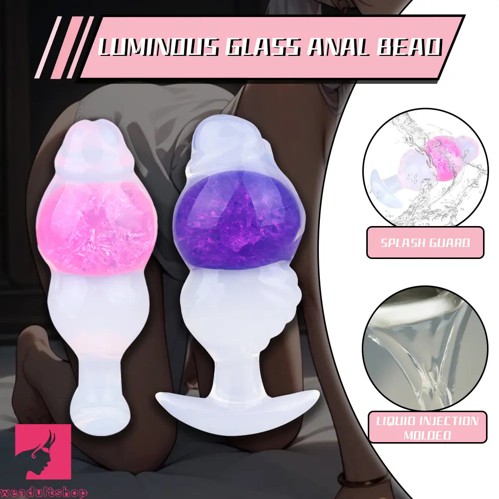 5.63in Luminous Silicone Anal Beads Dildo Anal Cock Toy With Anchor