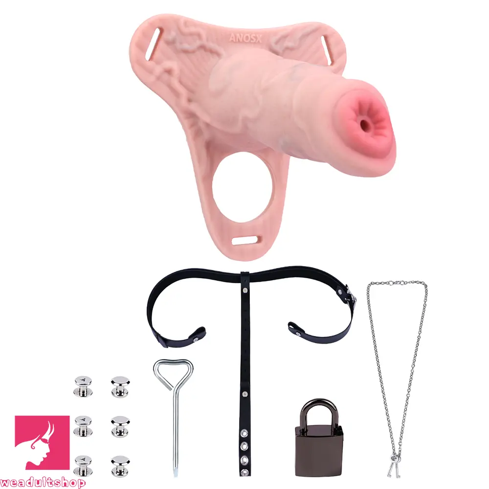 4.92in Silicone Animal Penis Cage Strap on Chastity Dildo Lock Cock Ring