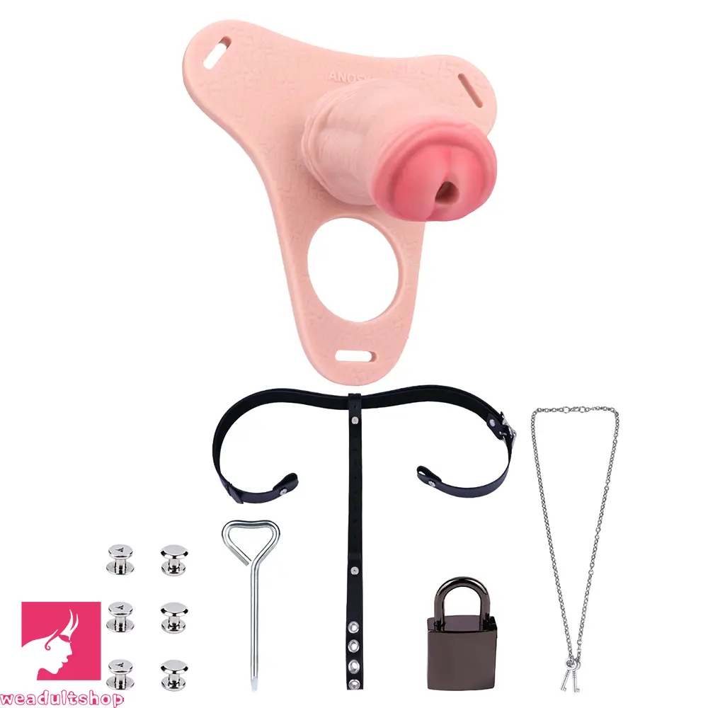 5.31in Silicone Horse Animal Penis Cage Strap on Chastity Dildo With Lock