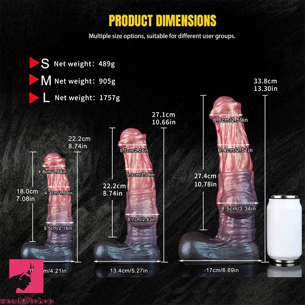 8.74in 10.66in 13.3in Fantasy Dual Layer Silicone Muscle Horse Cock Dildo