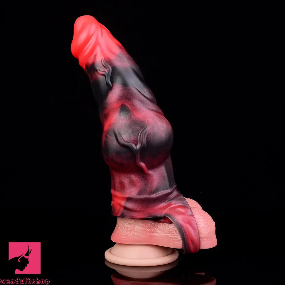 7.17in Silicone Animal Sleeve Knot Vibrating Hollow Dildo With Cock Ring