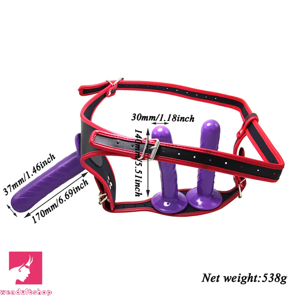 5.51in 6.69in Three-Headed Strap-On Dildo Set in Black Purple For Sex