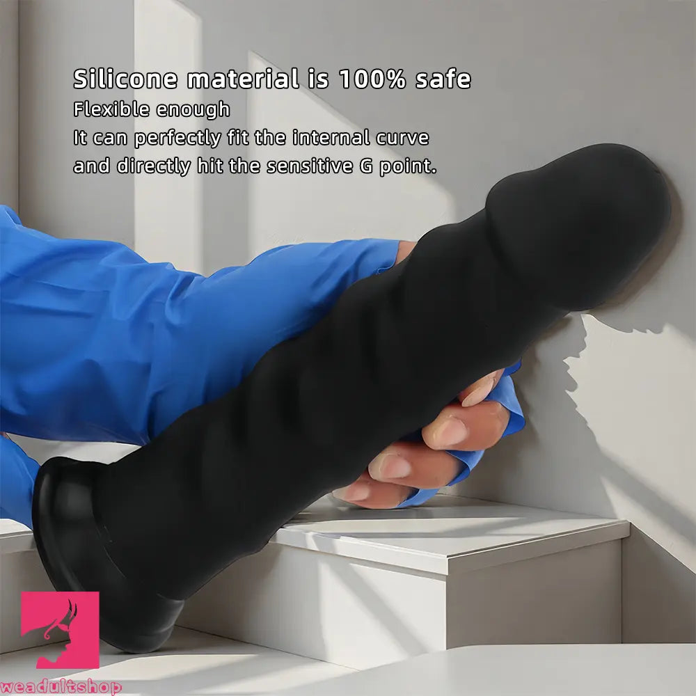 6.69in 8.46in 9.84in Black Mushroom Head Silicone Soft Dildo For Sex