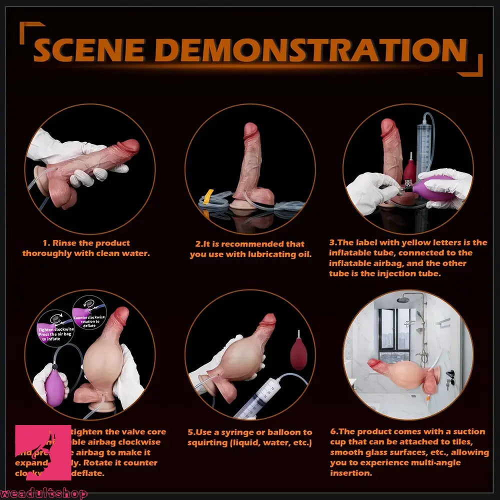 7.8in Liquid Silicone Soft Realistic Penis Inflatable Ejaculating Anal Dildo